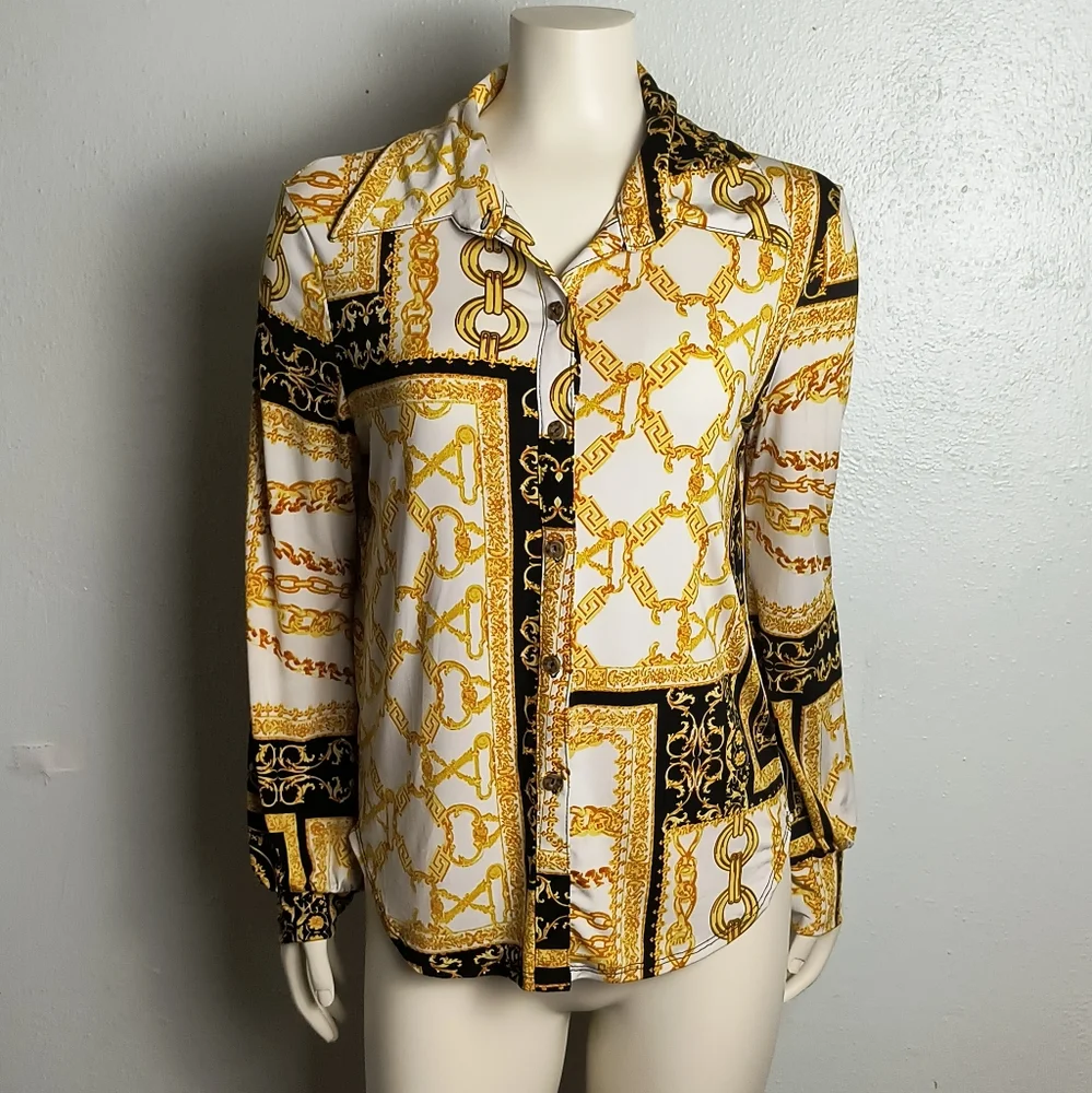 Gibiu Baroque Print Shirt Size S Cuff Sleeves